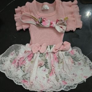 Pink Floral Baby Dress with Headband